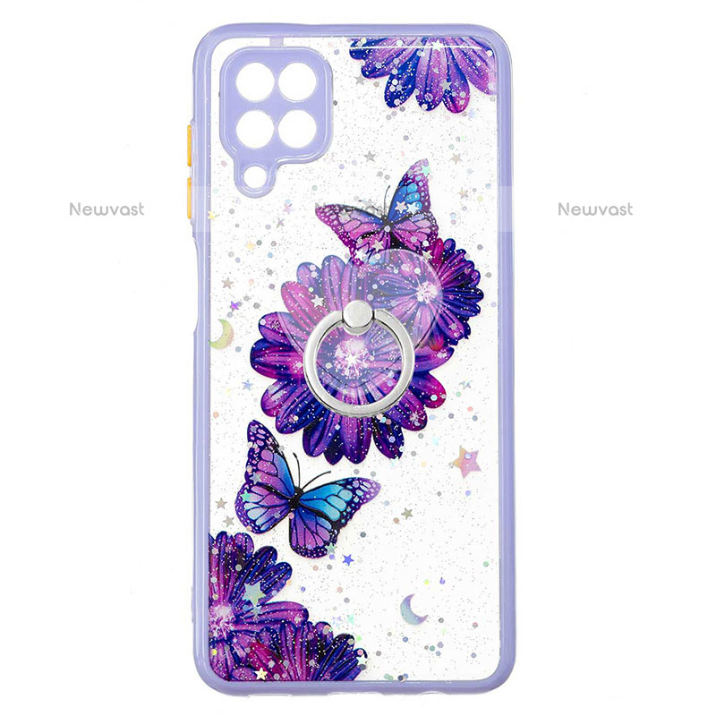 Silicone Candy Rubber Gel Fashionable Pattern Soft Case Cover with Finger Ring Stand Y01X for Samsung Galaxy A12