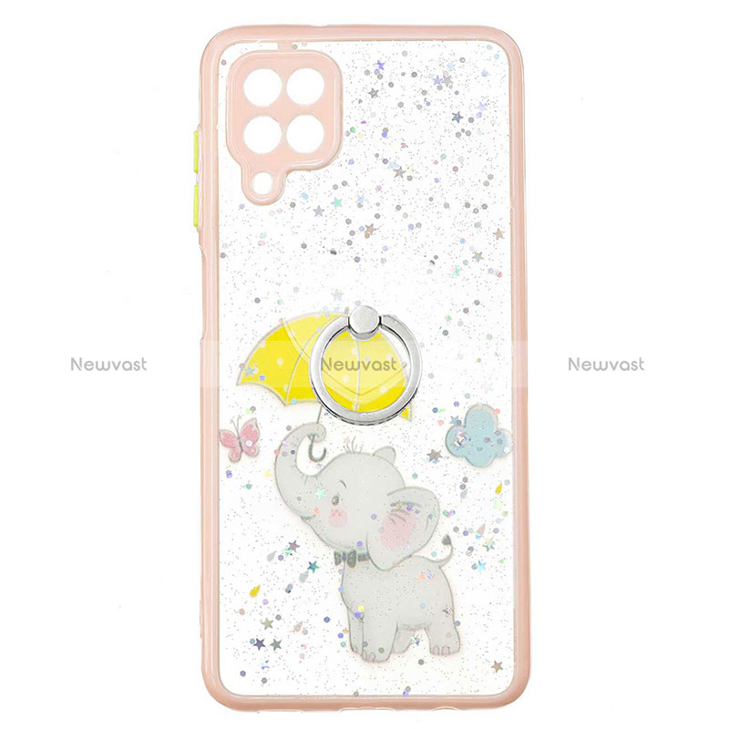 Silicone Candy Rubber Gel Fashionable Pattern Soft Case Cover with Finger Ring Stand Y01X for Samsung Galaxy A12 5G Yellow