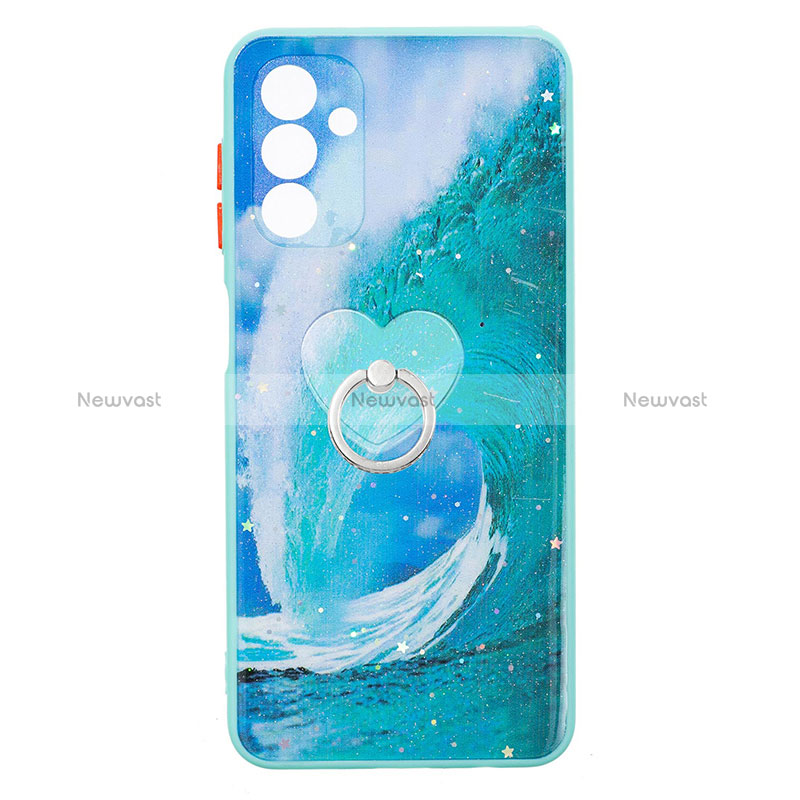 Silicone Candy Rubber Gel Fashionable Pattern Soft Case Cover with Finger Ring Stand Y01X for Samsung Galaxy A13 5G Green