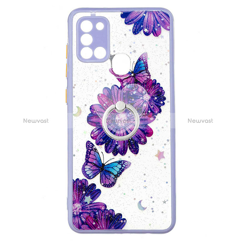 Silicone Candy Rubber Gel Fashionable Pattern Soft Case Cover with Finger Ring Stand Y01X for Samsung Galaxy A21s