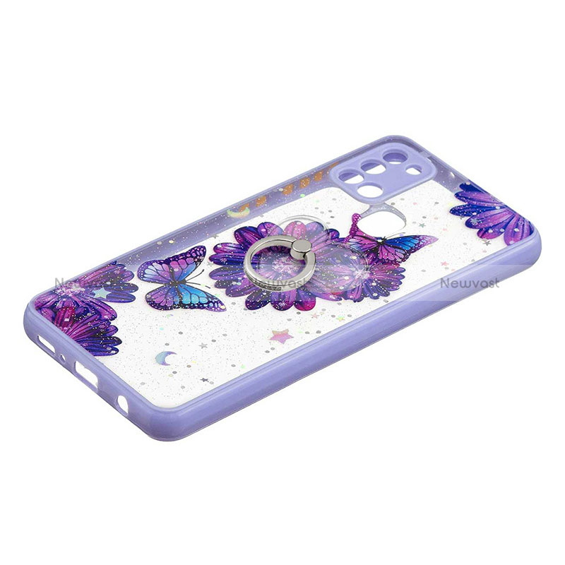 Silicone Candy Rubber Gel Fashionable Pattern Soft Case Cover with Finger Ring Stand Y01X for Samsung Galaxy A21s