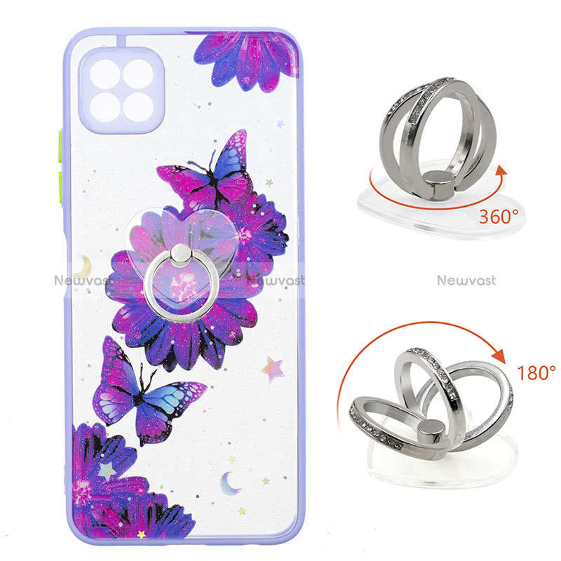 Silicone Candy Rubber Gel Fashionable Pattern Soft Case Cover with Finger Ring Stand Y01X for Samsung Galaxy A22 5G