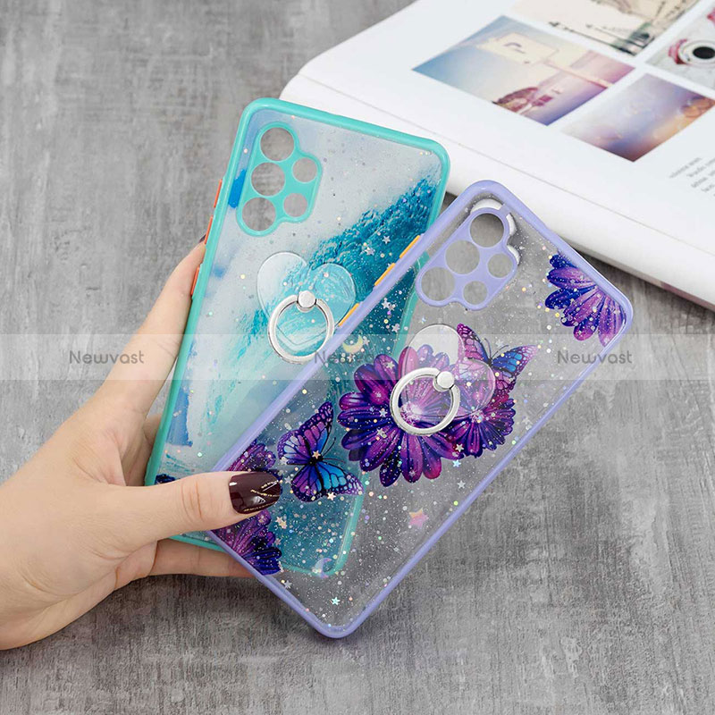 Silicone Candy Rubber Gel Fashionable Pattern Soft Case Cover with Finger Ring Stand Y01X for Samsung Galaxy A32 5G