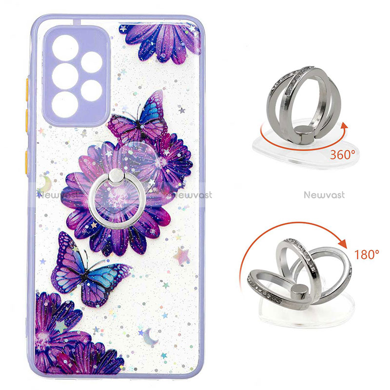 Silicone Candy Rubber Gel Fashionable Pattern Soft Case Cover with Finger Ring Stand Y01X for Samsung Galaxy A52 4G