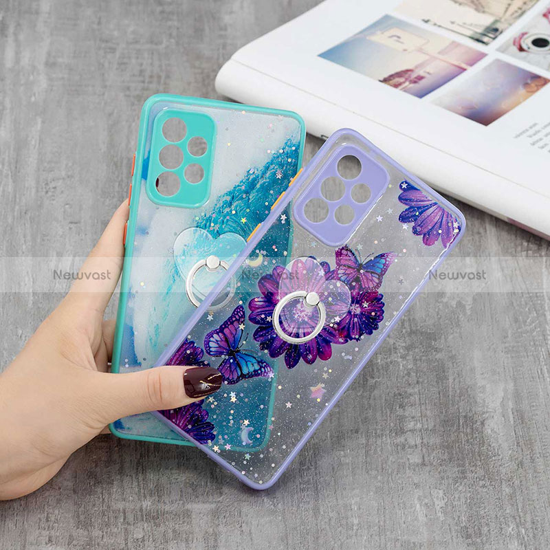 Silicone Candy Rubber Gel Fashionable Pattern Soft Case Cover with Finger Ring Stand Y01X for Samsung Galaxy A52 4G