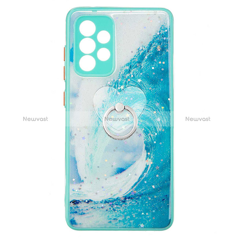 Silicone Candy Rubber Gel Fashionable Pattern Soft Case Cover with Finger Ring Stand Y01X for Samsung Galaxy A52 5G Green