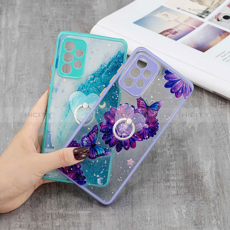 Silicone Candy Rubber Gel Fashionable Pattern Soft Case Cover with Finger Ring Stand Y01X for Samsung Galaxy A72 4G