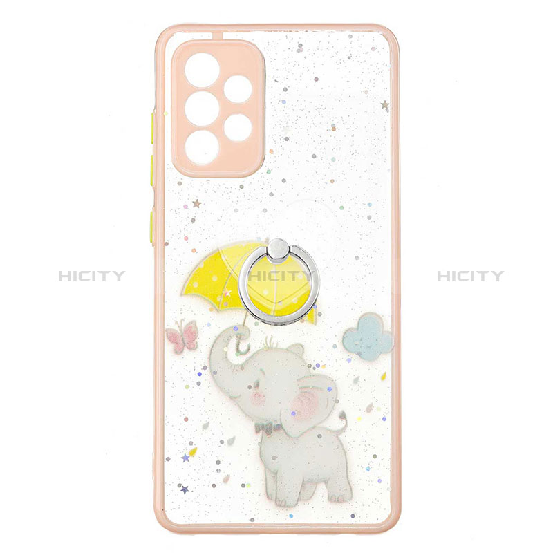 Silicone Candy Rubber Gel Fashionable Pattern Soft Case Cover with Finger Ring Stand Y01X for Samsung Galaxy A72 4G Yellow