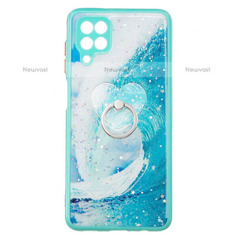 Silicone Candy Rubber Gel Fashionable Pattern Soft Case Cover with Finger Ring Stand Y01X for Samsung Galaxy F12 Green