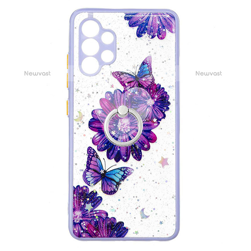 Silicone Candy Rubber Gel Fashionable Pattern Soft Case Cover with Finger Ring Stand Y01X for Samsung Galaxy M32 5G