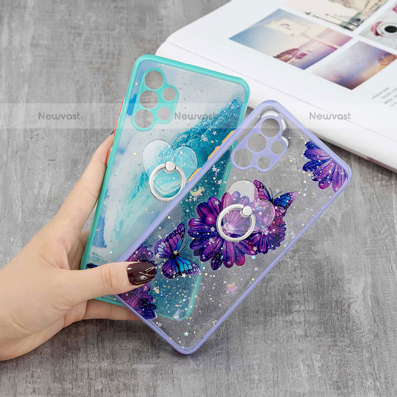 Silicone Candy Rubber Gel Fashionable Pattern Soft Case Cover with Finger Ring Stand Y01X for Samsung Galaxy M32 5G