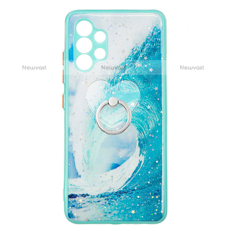 Silicone Candy Rubber Gel Fashionable Pattern Soft Case Cover with Finger Ring Stand Y01X for Samsung Galaxy M32 5G Green