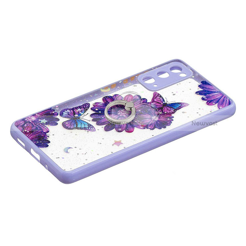 Silicone Candy Rubber Gel Fashionable Pattern Soft Case Cover with Finger Ring Stand Y01X for Samsung Galaxy S20 FE 4G