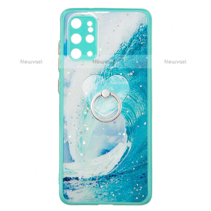 Silicone Candy Rubber Gel Fashionable Pattern Soft Case Cover with Finger Ring Stand Y01X for Samsung Galaxy S20 Plus 5G Green