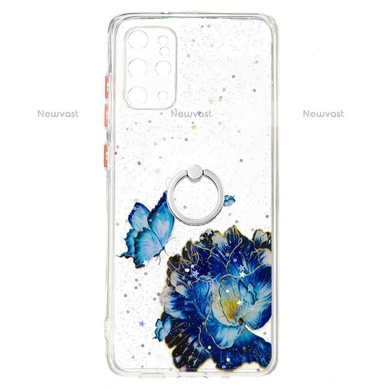 Silicone Candy Rubber Gel Fashionable Pattern Soft Case Cover with Finger Ring Stand Y01X for Samsung Galaxy S20 Plus Blue