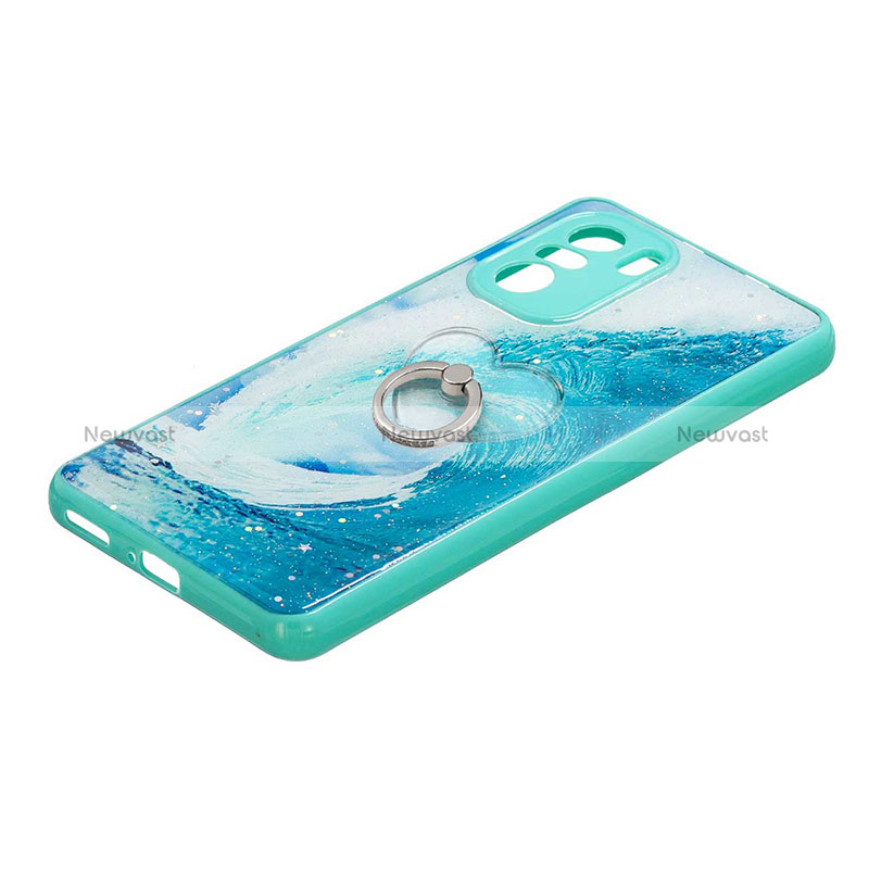 Silicone Candy Rubber Gel Fashionable Pattern Soft Case Cover with Finger Ring Stand Y01X for Xiaomi Mi 11i 5G Green