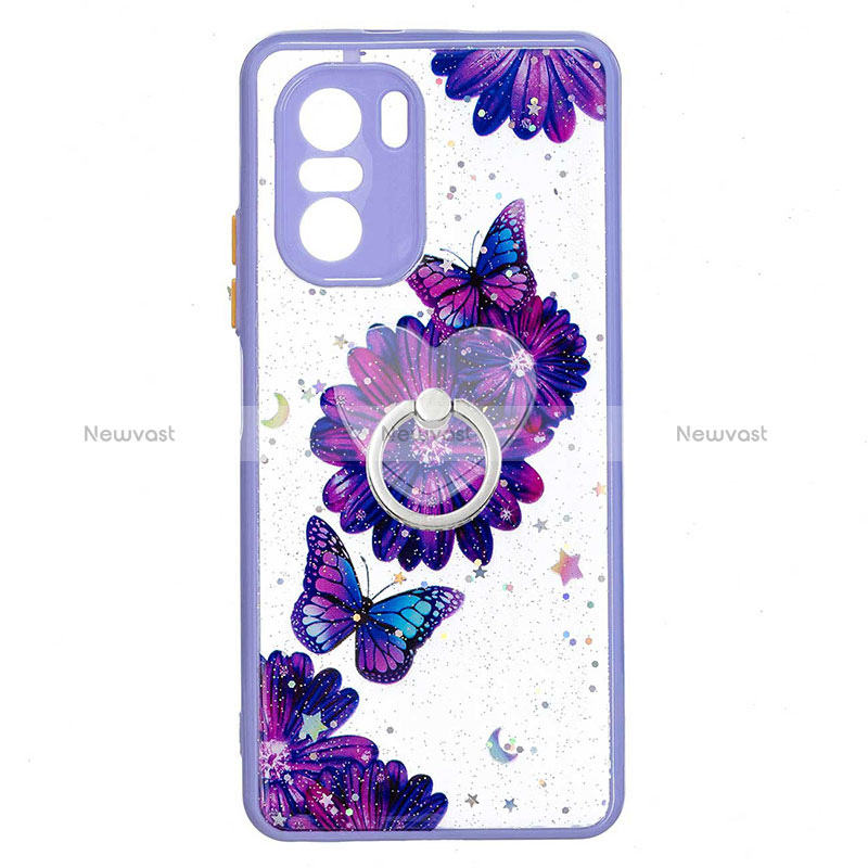 Silicone Candy Rubber Gel Fashionable Pattern Soft Case Cover with Finger Ring Stand Y01X for Xiaomi Poco F3 5G