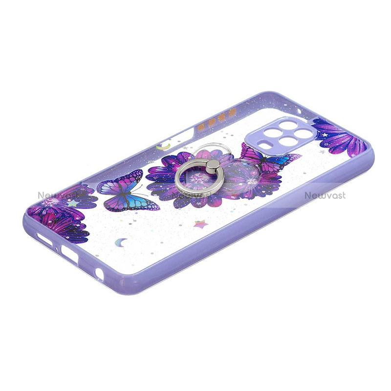 Silicone Candy Rubber Gel Fashionable Pattern Soft Case Cover with Finger Ring Stand Y01X for Xiaomi Poco M2 Pro Purple