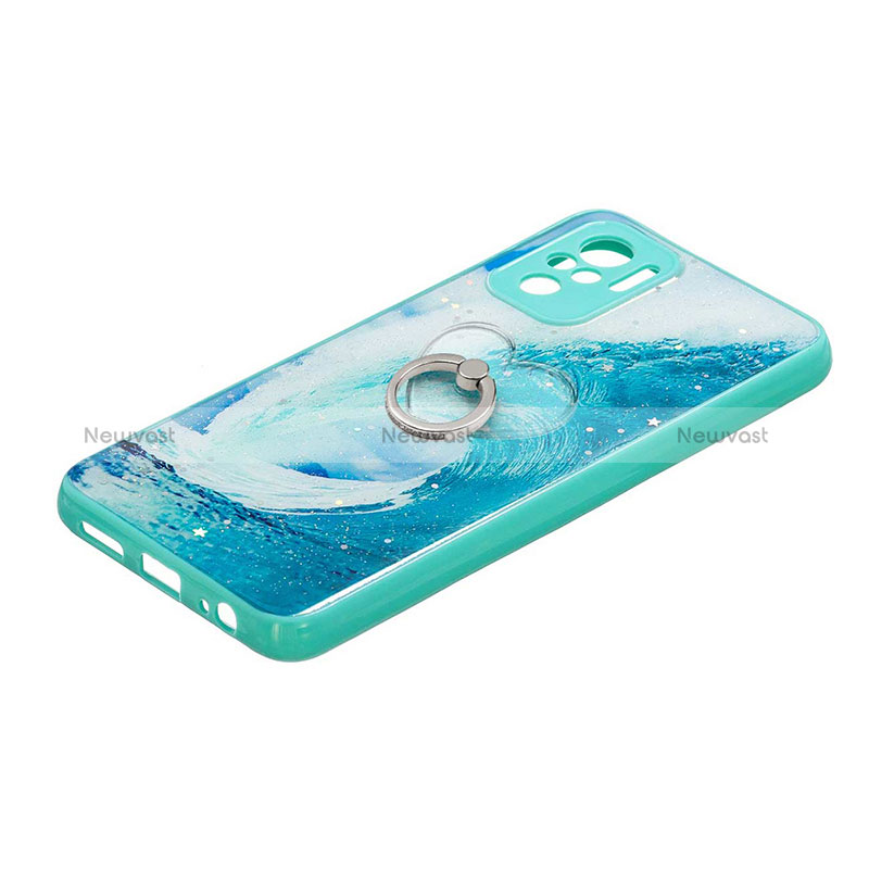 Silicone Candy Rubber Gel Fashionable Pattern Soft Case Cover with Finger Ring Stand Y01X for Xiaomi Poco M5S Green