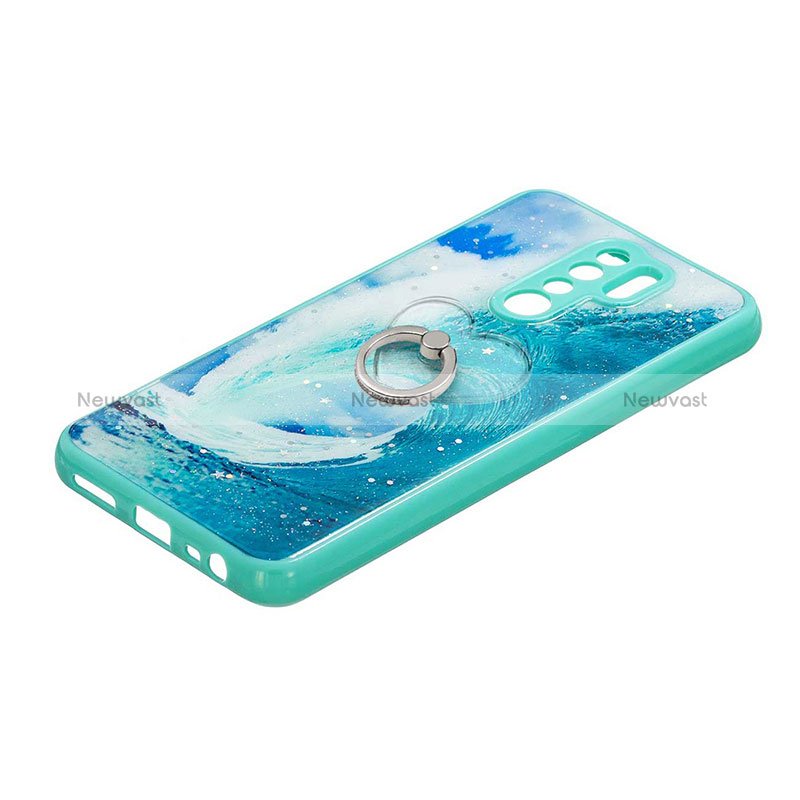 Silicone Candy Rubber Gel Fashionable Pattern Soft Case Cover with Finger Ring Stand Y01X for Xiaomi Redmi 9 Prime India Green