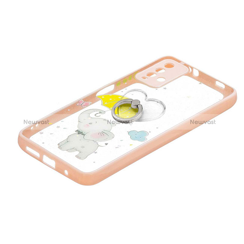 Silicone Candy Rubber Gel Fashionable Pattern Soft Case Cover with Finger Ring Stand Y01X for Xiaomi Redmi 9T 4G Yellow