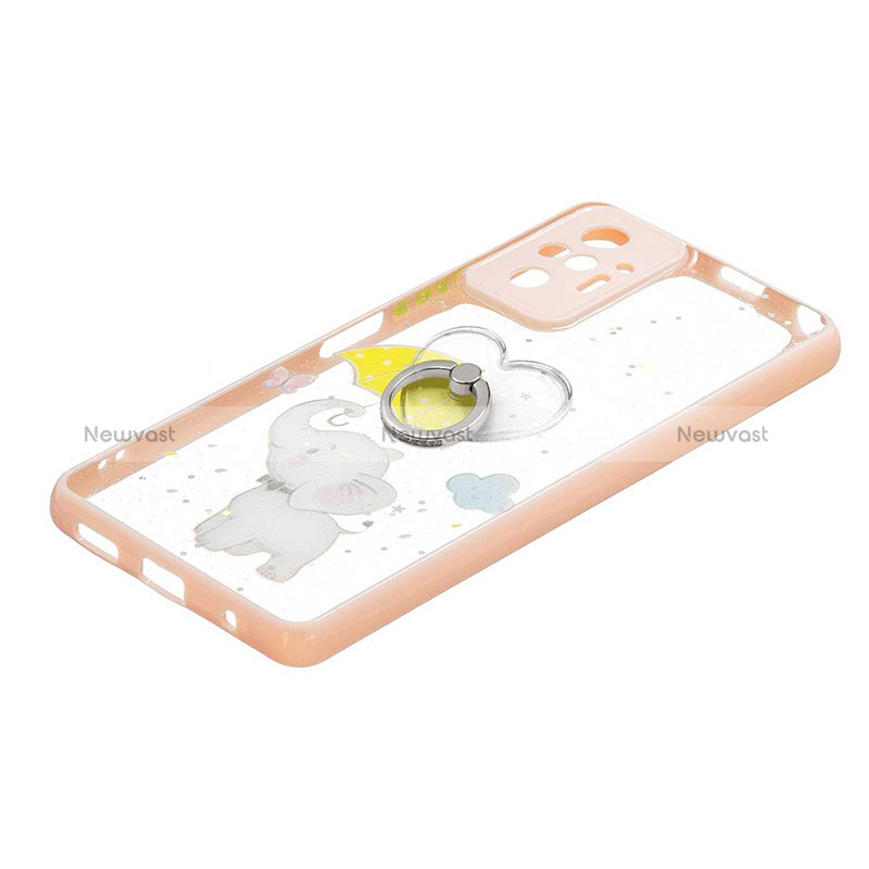 Silicone Candy Rubber Gel Fashionable Pattern Soft Case Cover with Finger Ring Stand Y01X for Xiaomi Redmi Note 10 Pro 4G Yellow