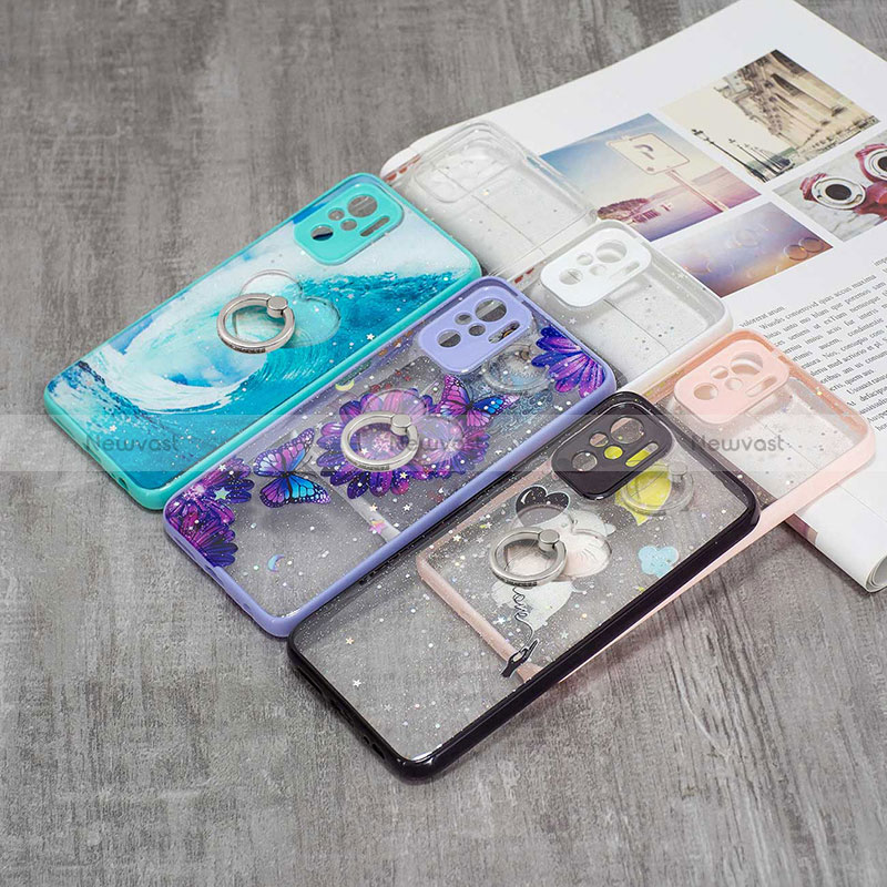 Silicone Candy Rubber Gel Fashionable Pattern Soft Case Cover with Finger Ring Stand Y01X for Xiaomi Redmi Note 10S 4G