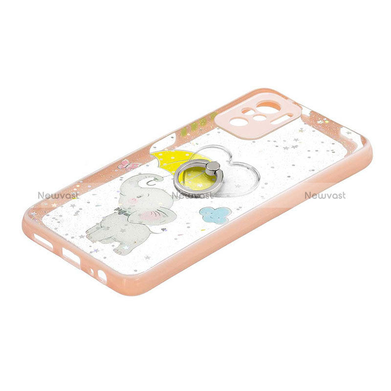 Silicone Candy Rubber Gel Fashionable Pattern Soft Case Cover with Finger Ring Stand Y01X for Xiaomi Redmi Note 10S 4G Yellow