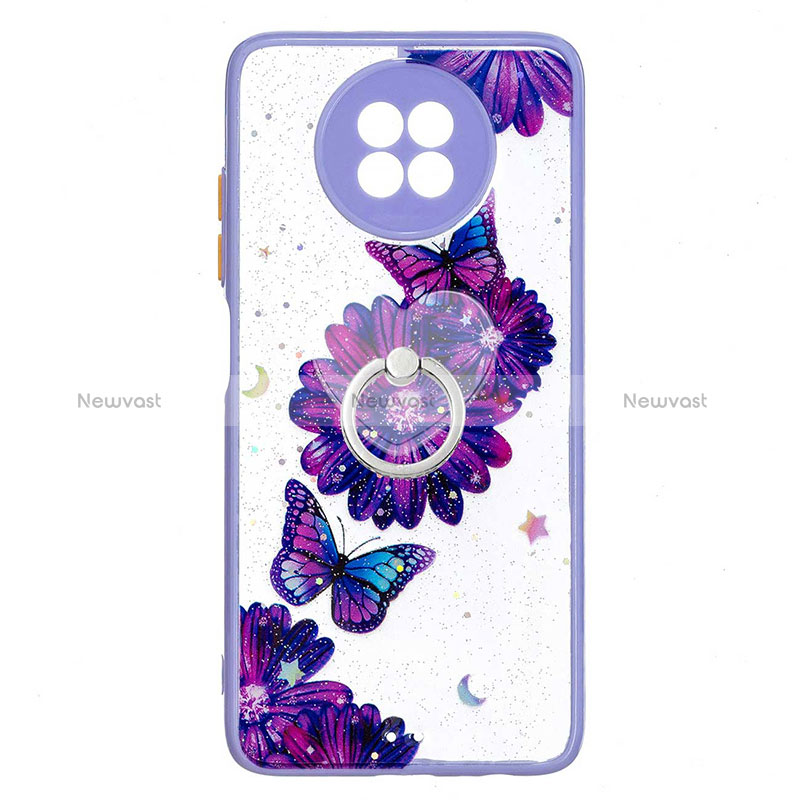 Silicone Candy Rubber Gel Fashionable Pattern Soft Case Cover with Finger Ring Stand Y01X for Xiaomi Redmi Note 9T 5G