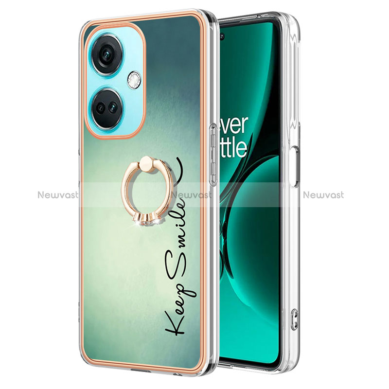 Silicone Candy Rubber Gel Fashionable Pattern Soft Case Cover with Finger Ring Stand Y02B for OnePlus Nord CE 3 5G Green