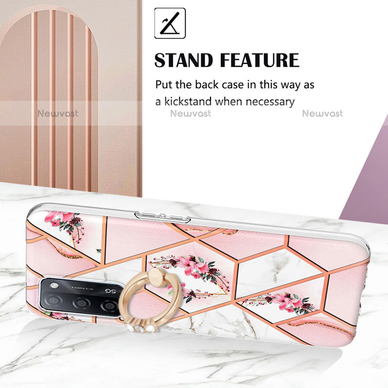 Silicone Candy Rubber Gel Fashionable Pattern Soft Case Cover with Finger Ring Stand Y02B for Oppo A55 5G