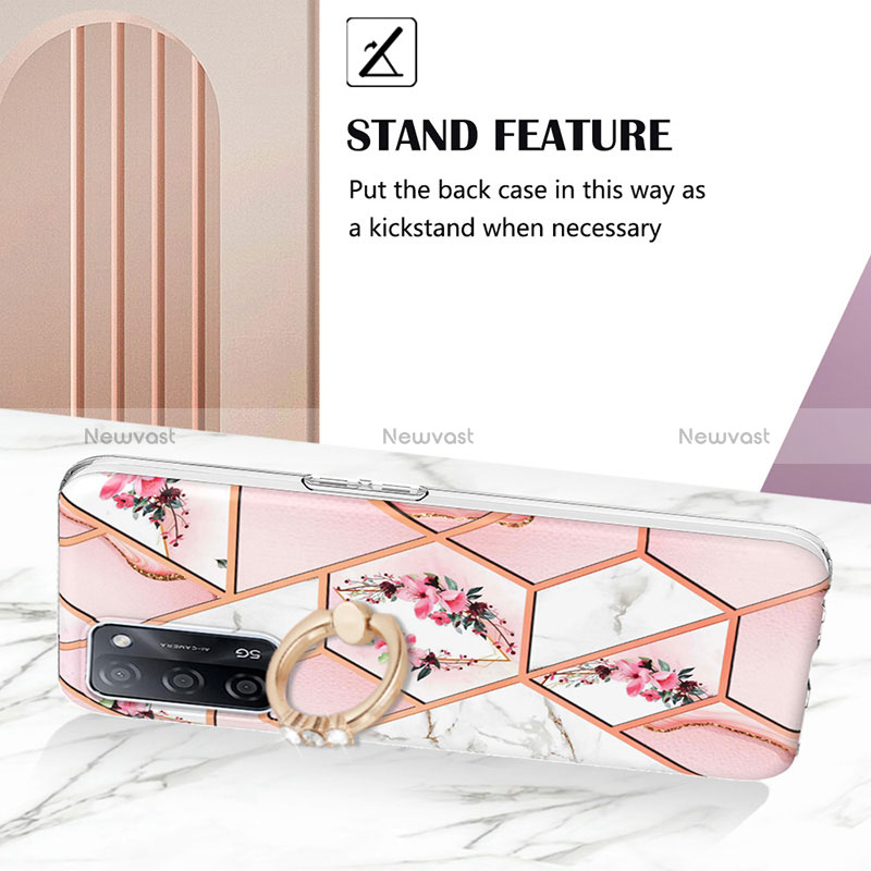 Silicone Candy Rubber Gel Fashionable Pattern Soft Case Cover with Finger Ring Stand Y02B for Oppo A56 5G