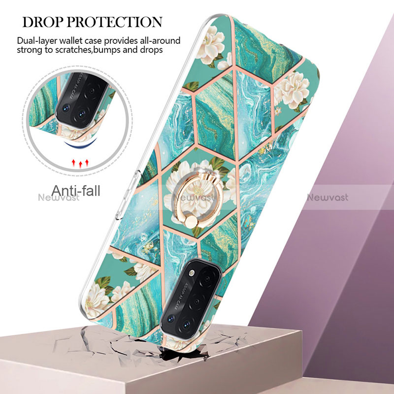 Silicone Candy Rubber Gel Fashionable Pattern Soft Case Cover with Finger Ring Stand Y02B for Oppo A74 5G