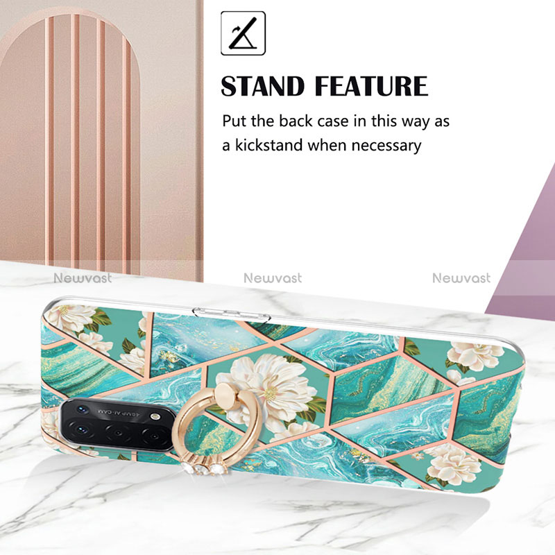 Silicone Candy Rubber Gel Fashionable Pattern Soft Case Cover with Finger Ring Stand Y02B for Oppo A74 5G
