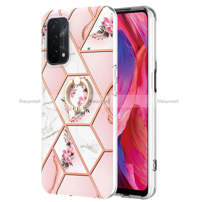 Silicone Candy Rubber Gel Fashionable Pattern Soft Case Cover with Finger Ring Stand Y02B for Oppo A74 5G Pink