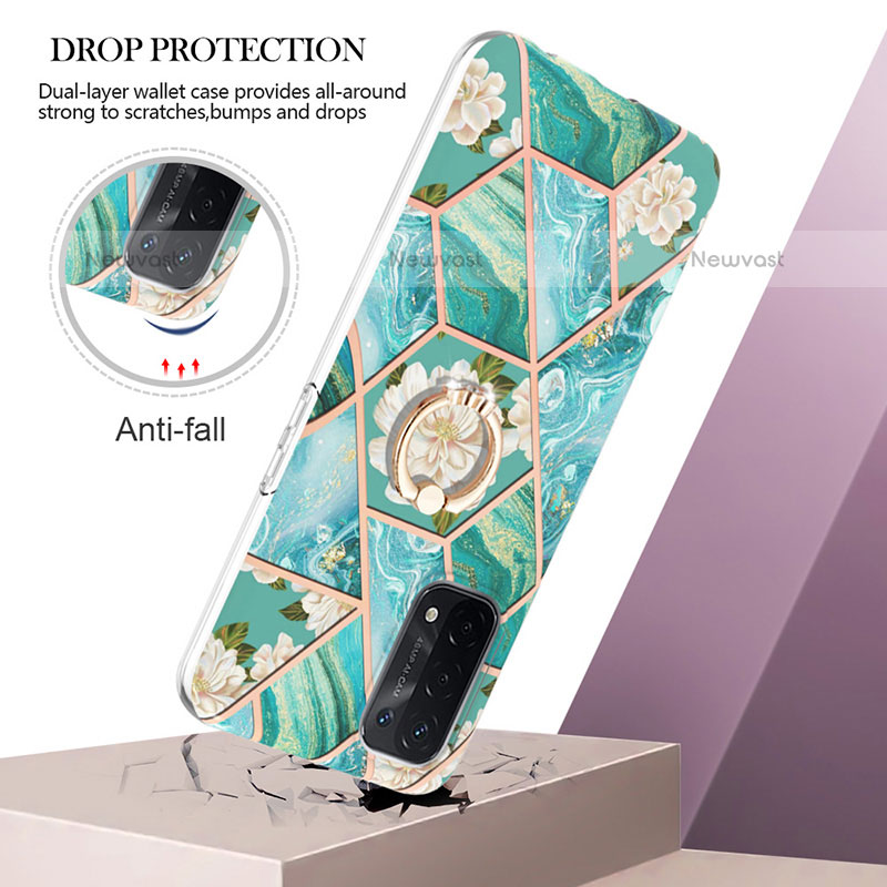 Silicone Candy Rubber Gel Fashionable Pattern Soft Case Cover with Finger Ring Stand Y02B for Oppo A93 5G