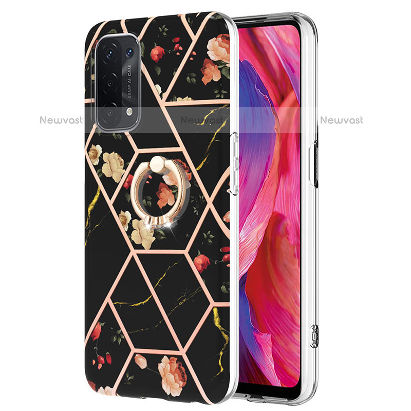 Silicone Candy Rubber Gel Fashionable Pattern Soft Case Cover with Finger Ring Stand Y02B for Oppo A93 5G Black