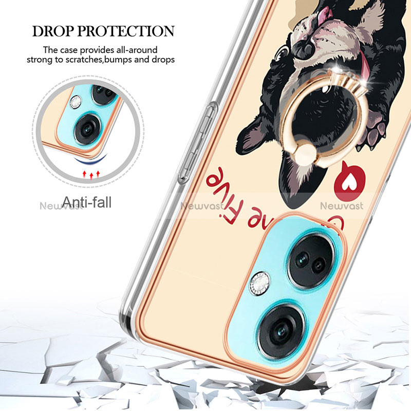 Silicone Candy Rubber Gel Fashionable Pattern Soft Case Cover with Finger Ring Stand Y02B for Oppo K11x 5G