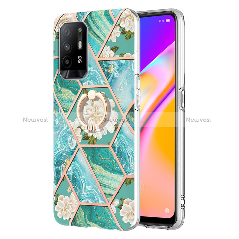 Silicone Candy Rubber Gel Fashionable Pattern Soft Case Cover with Finger Ring Stand Y02B for Oppo Reno5 Z 5G Green