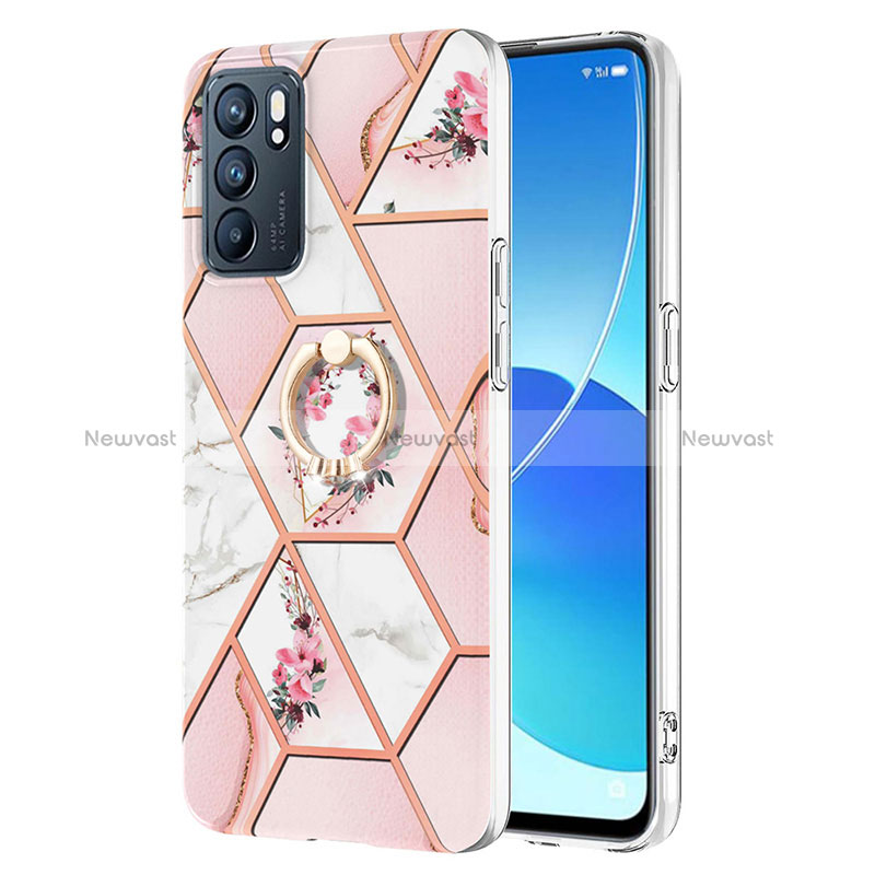 Silicone Candy Rubber Gel Fashionable Pattern Soft Case Cover with Finger Ring Stand Y02B for Oppo Reno6 5G