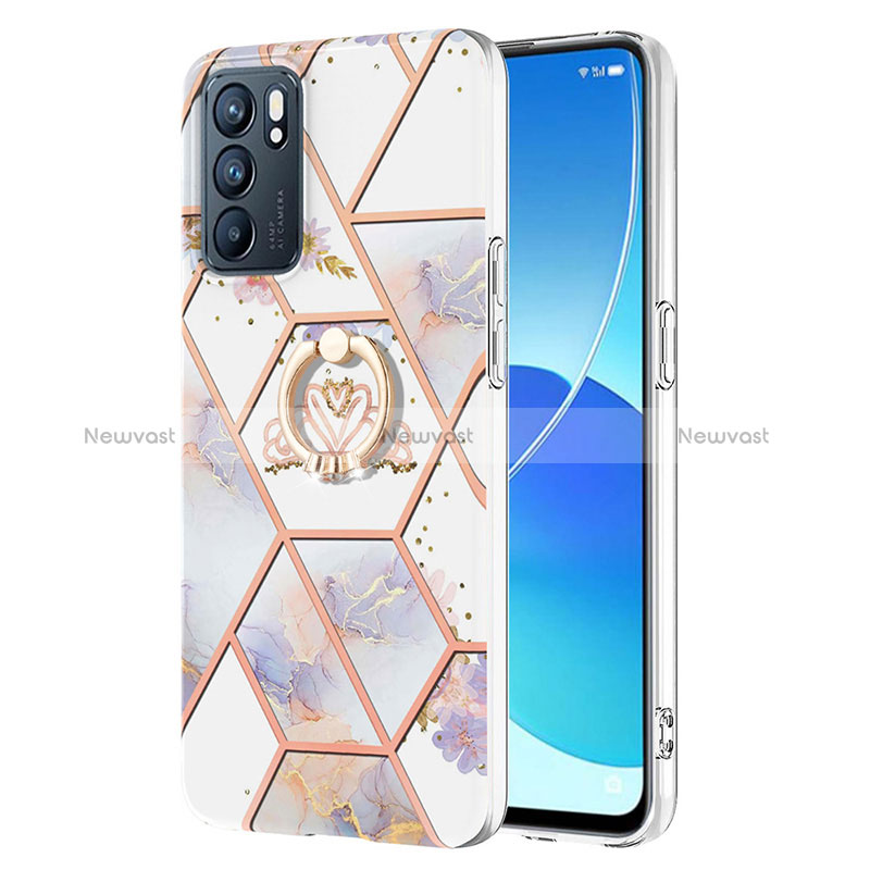 Silicone Candy Rubber Gel Fashionable Pattern Soft Case Cover with Finger Ring Stand Y02B for Oppo Reno6 5G