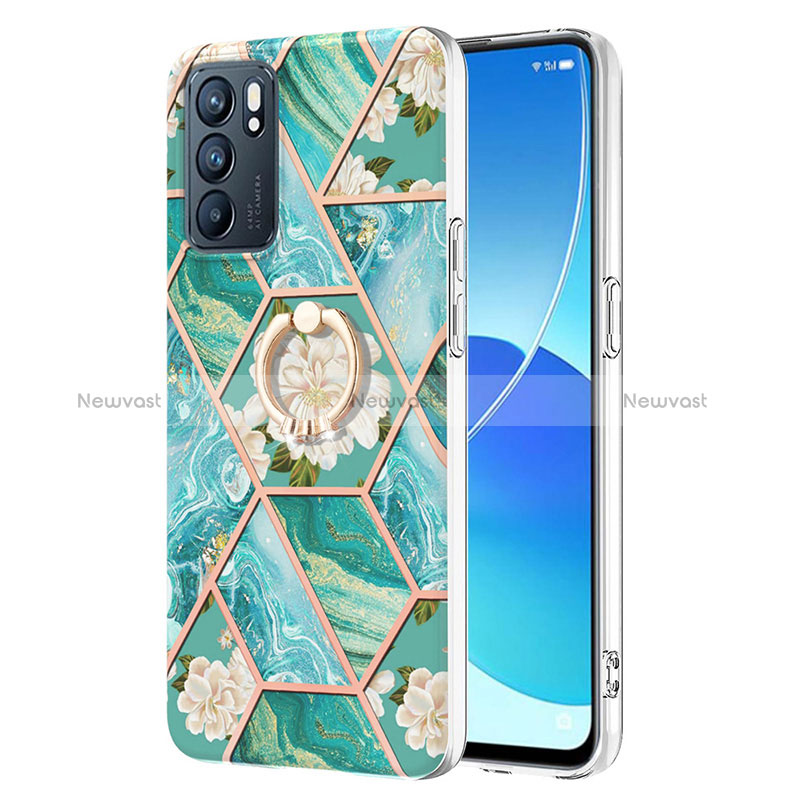 Silicone Candy Rubber Gel Fashionable Pattern Soft Case Cover with Finger Ring Stand Y02B for Oppo Reno6 5G