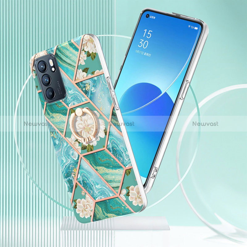 Silicone Candy Rubber Gel Fashionable Pattern Soft Case Cover with Finger Ring Stand Y02B for Oppo Reno6 5G