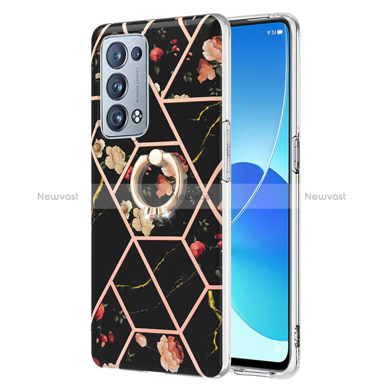 Silicone Candy Rubber Gel Fashionable Pattern Soft Case Cover with Finger Ring Stand Y02B for Oppo Reno6 Pro+ Plus 5G