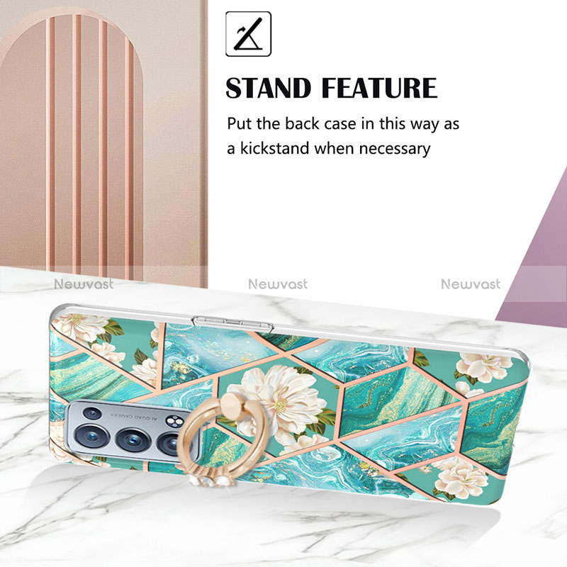 Silicone Candy Rubber Gel Fashionable Pattern Soft Case Cover with Finger Ring Stand Y02B for Oppo Reno6 Pro+ Plus 5G