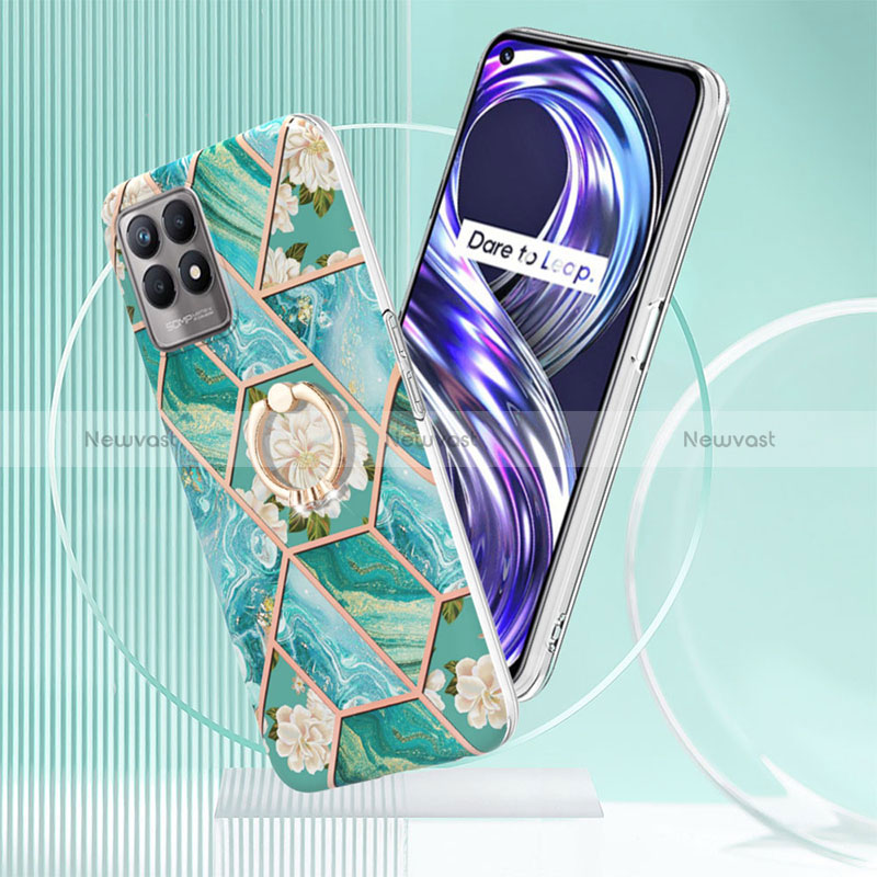 Silicone Candy Rubber Gel Fashionable Pattern Soft Case Cover with Finger Ring Stand Y02B for Realme 8i