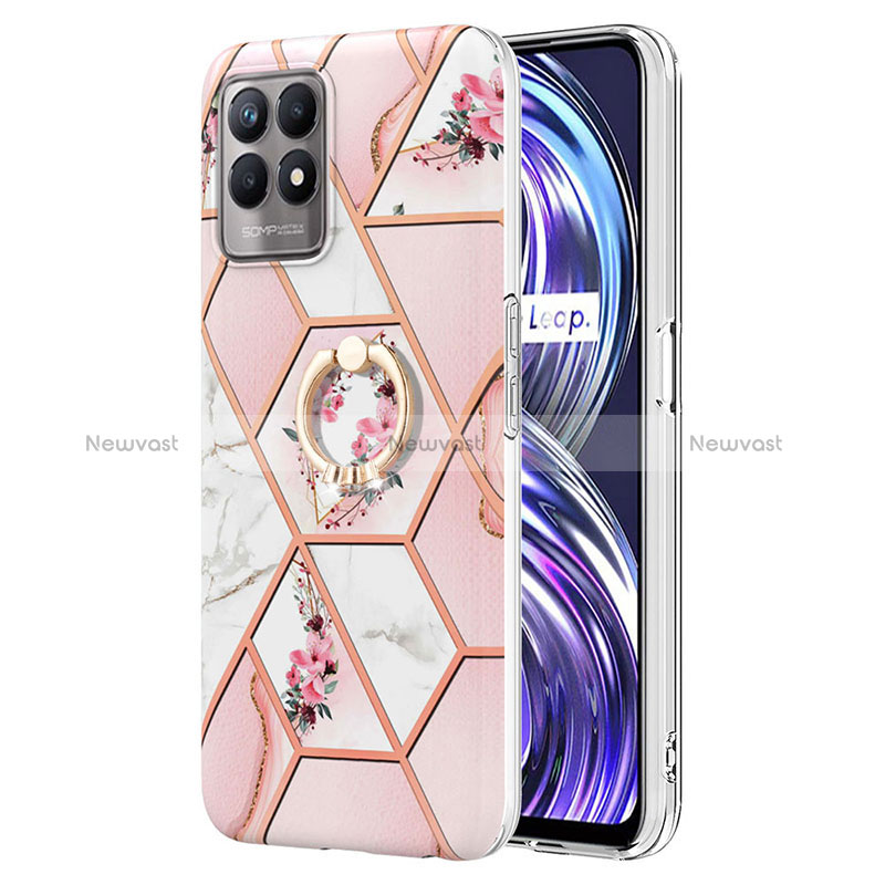 Silicone Candy Rubber Gel Fashionable Pattern Soft Case Cover with Finger Ring Stand Y02B for Realme 8i Pink