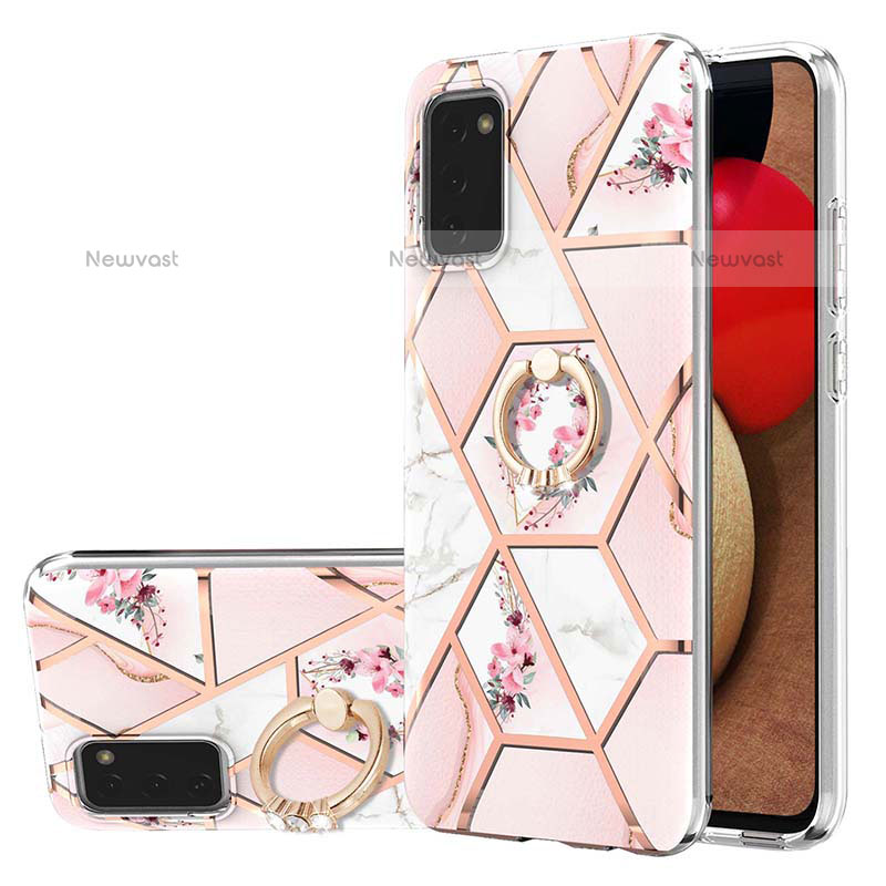 Silicone Candy Rubber Gel Fashionable Pattern Soft Case Cover with Finger Ring Stand Y02B for Samsung Galaxy A02s Pink