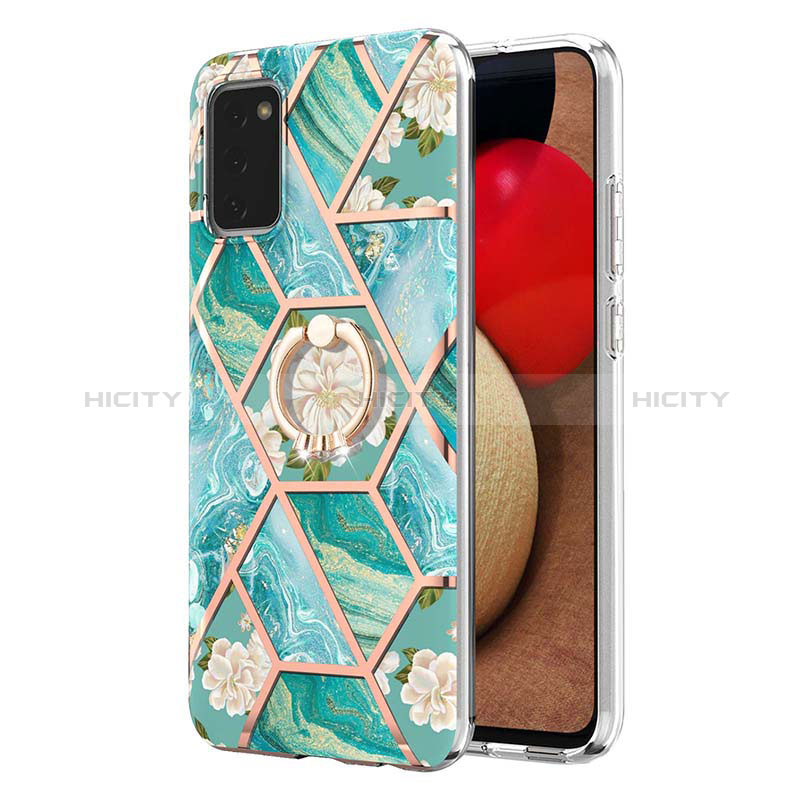 Silicone Candy Rubber Gel Fashionable Pattern Soft Case Cover with Finger Ring Stand Y02B for Samsung Galaxy A03s
