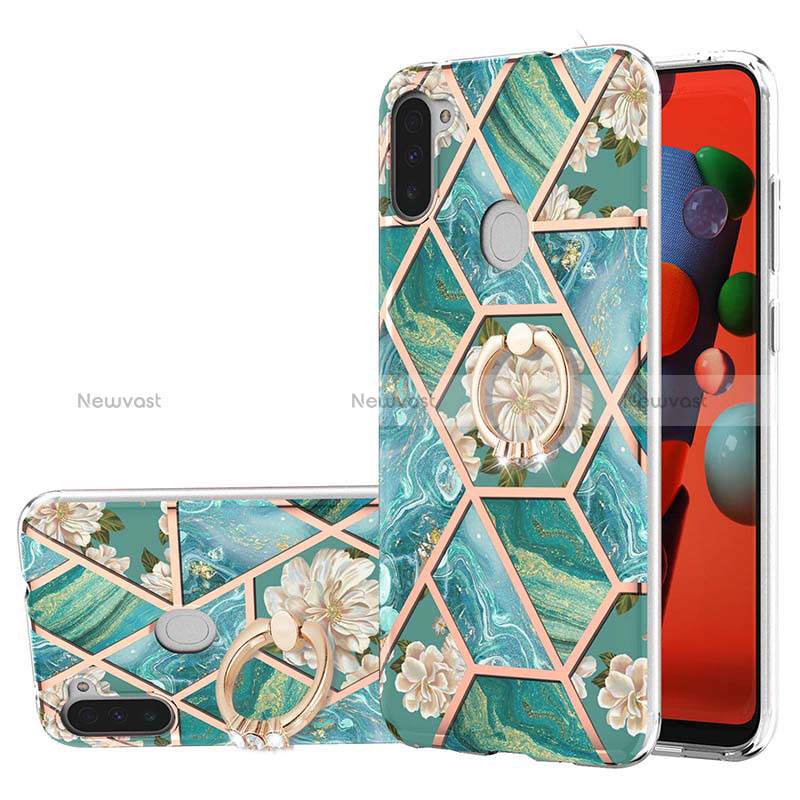 Silicone Candy Rubber Gel Fashionable Pattern Soft Case Cover with Finger Ring Stand Y02B for Samsung Galaxy A11 Green